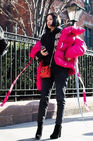 Urban Pink Puffer with Black Denim